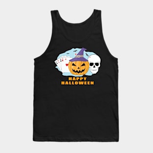 Happy Poker Halloween - Spooky Skull, Pumpkin & Cards Tank Top